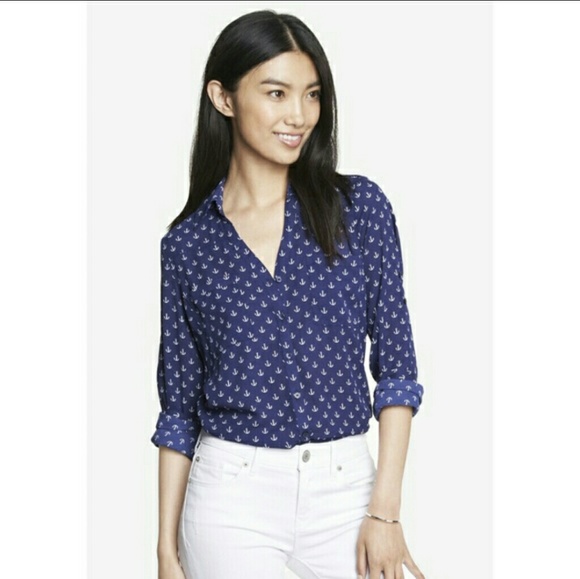 Express Tops - Express Portofino Anchor Shirt Original Fit Large